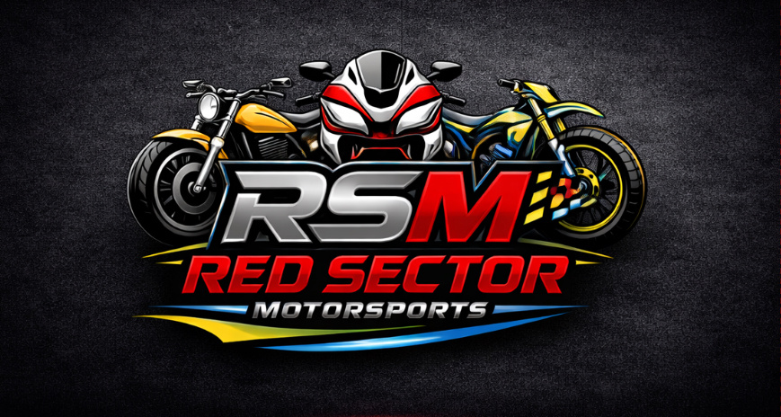 Red Sector Motorsports RSM logo with sportbike and cruiser motorcycles